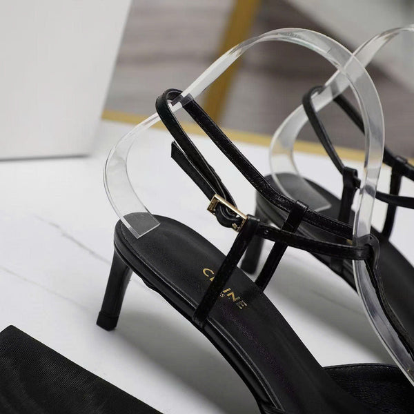 Cel 5Cm High Slingbacks in Black Gold Logo Calfskin