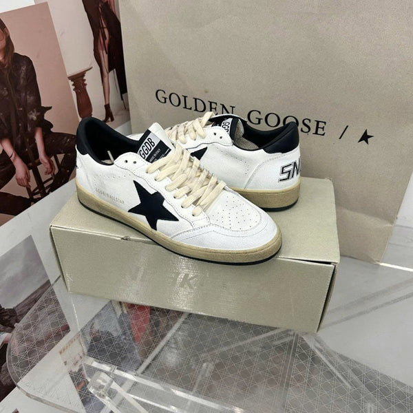 GGDB Ball Star Low Top Sneakers in White and Black Cowhide