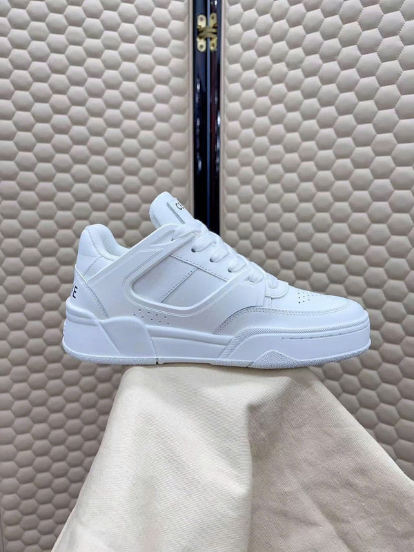 Celin Low Lace-Up Trainers in White PVC Leather