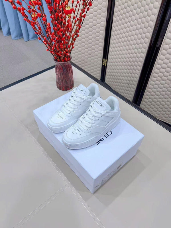 Celin Low Lace-Up Trainers in White PVC Leather