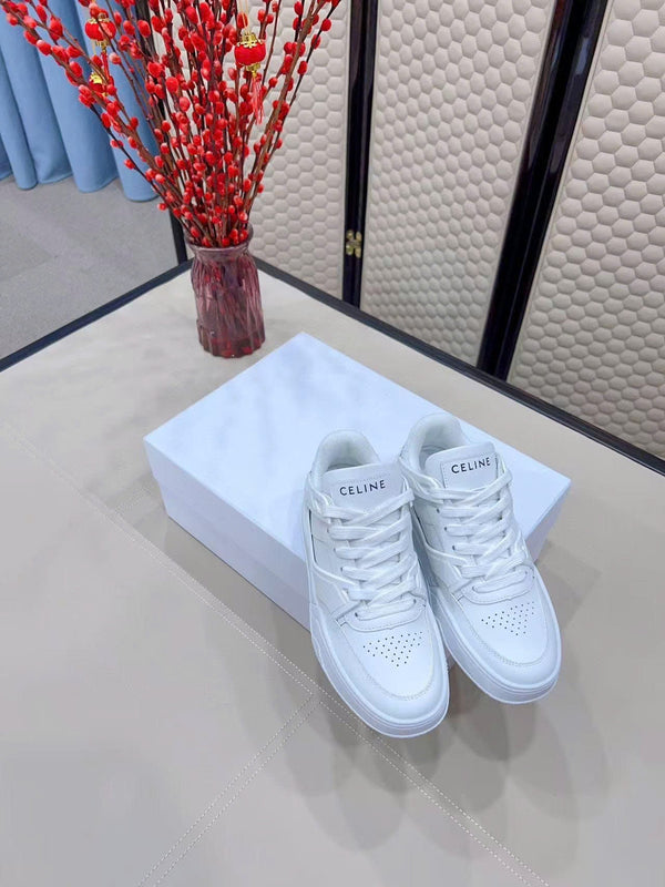 Celin Low Lace-Up Trainers in White PVC Leather