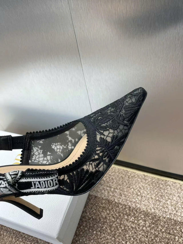 CD J'Adior Slingback Pumps 95mm Black Embroidered Mesh