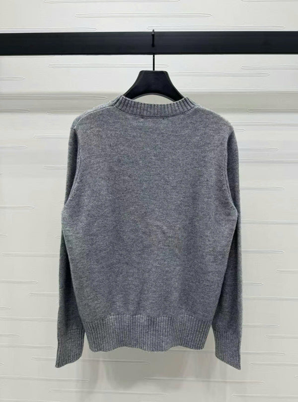 Prad Logo Crew-Neck  Sweater in Natural Wool