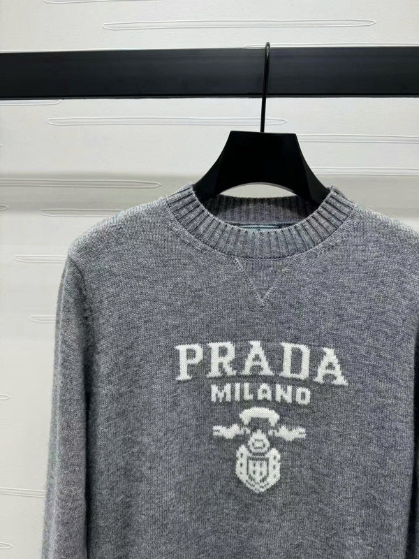 Prad Logo Crew-Neck  Sweater in Natural Wool