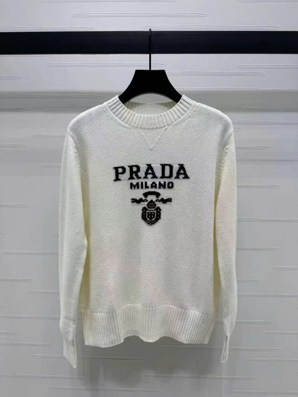 Prad Logo Crew-Neck  Sweater in Natural Wool