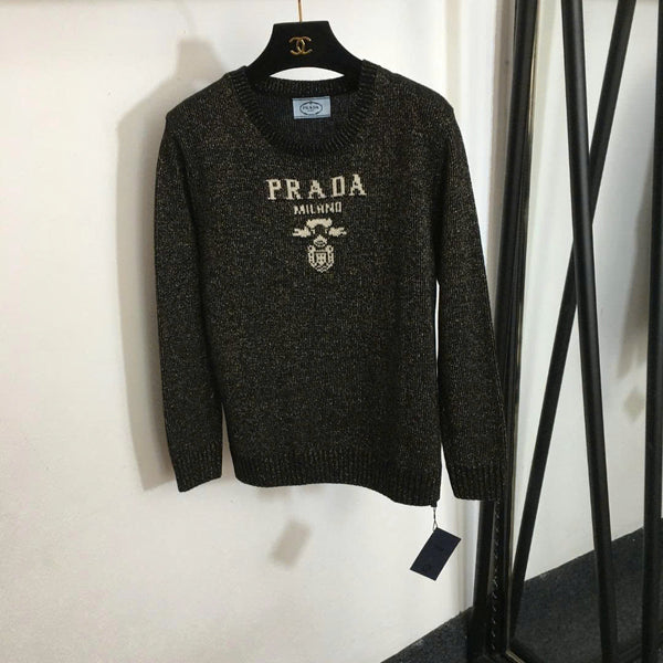 Prad Logo Crew-Neck  Sweater in Bright Silk Blend Wool