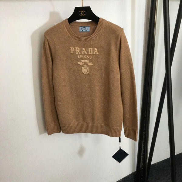 Prad Logo Crew-Neck  Sweater in Bright Silk Blend Wool