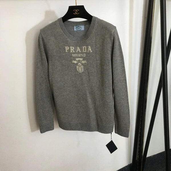 Prad Logo Crew-Neck  Sweater in Bright Silk Blend Wool