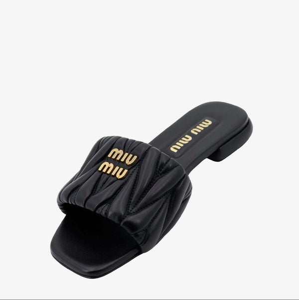 Miu Sandal Black Matelassé Leather