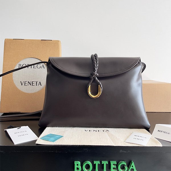 BV Liberta Crossbody Bag Buckle 30cm Chocolate Brown Cowhide