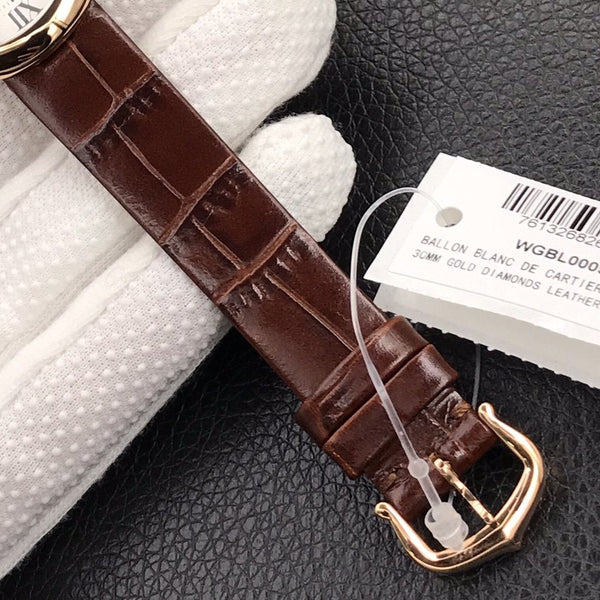 BALLON BLANC DE CARTIER QUARZO ROSA ORO PELLE MARRONE 