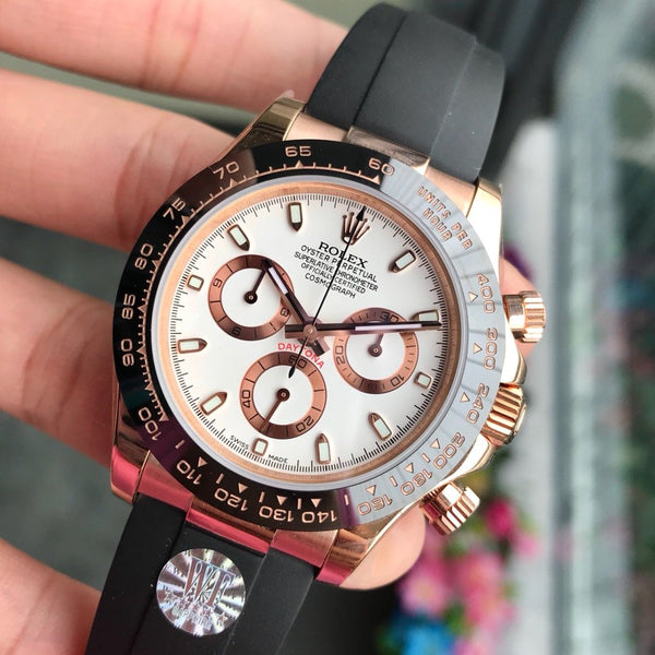 DAYTONA ROSE GOLD CASE 40MM WHITE DIAL RUBBER STRAP