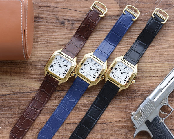 SANTOS DE CARTIE 39MM GOLD CASE LEATHER STRAP