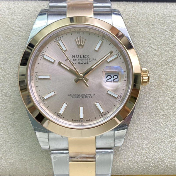 DATEJUST 41MM SMOOTH BEZEL GOLD STEEL GREY DIAL