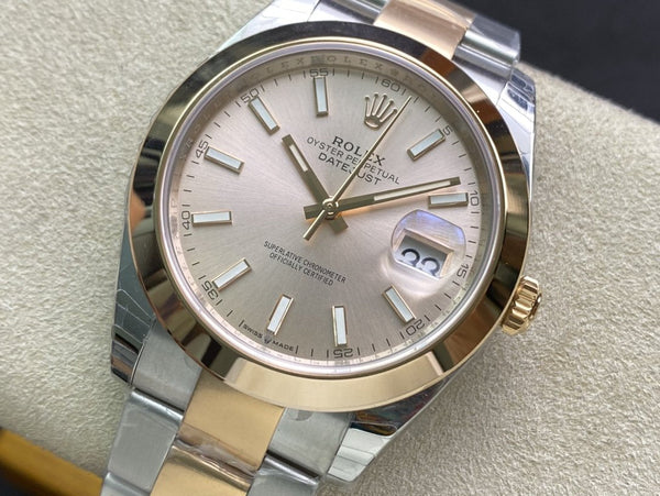 DATEJUST 41MM SMOOTH BEZEL GOLD STEEL GREY DIAL