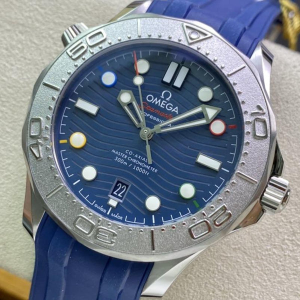 SEAMASTER DIVER 300 STAINLESS STEEL BLUE DIAL RUBBER STRAP