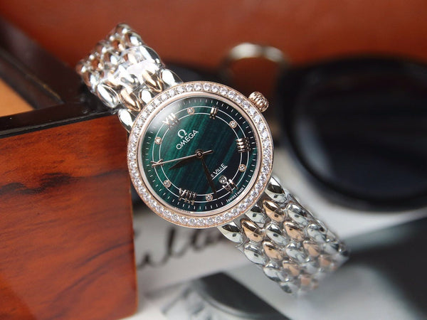 DEVILLE LADYMATIC 29MM QUADRANTE BLU BICOLORE LUNETTA DI DIAMANTI 