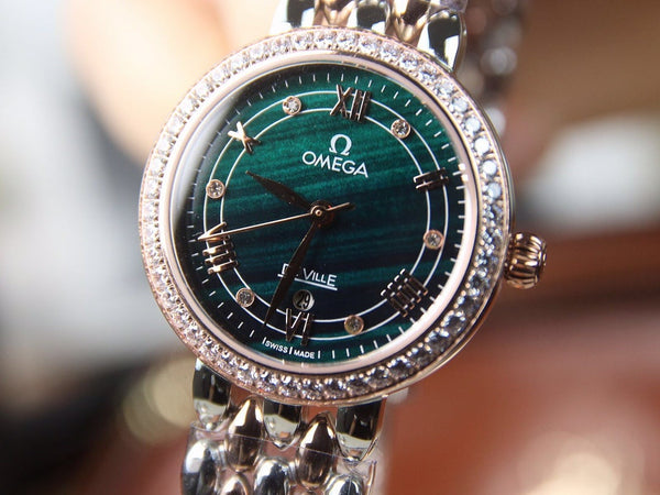 DEVILLE LADYMATIC 29MM QUADRANTE BLU BICOLORE LUNETTA DI DIAMANTI 