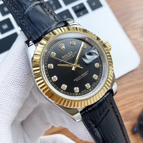 DATEJUST 41 STAINLESS STEEL DIAMOND NUMERALS LEATHER STRAP