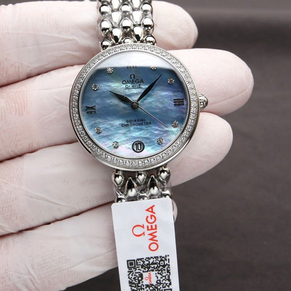 DEVILLE PRESTIGE 32MM STEEL DIAMOND BEZEL BLUE MOP DIAL