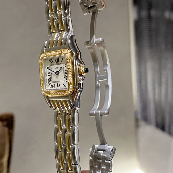 PANTHER 22MM QUARZO ORO ACCIAIO LUNETTA DIAMANTI 