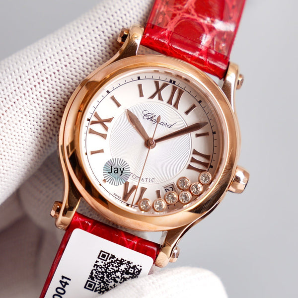 HAPPY SPORT 36MM AUTOMATIC ROSE GOLD CASE WHITE DIAL