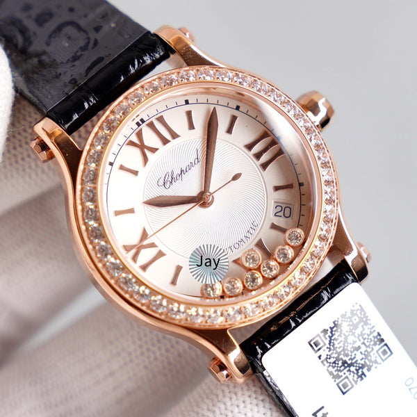 HAPPY SPORT 36MM AUTOMATIC ROSE GOLD CASE WHITE DIAL