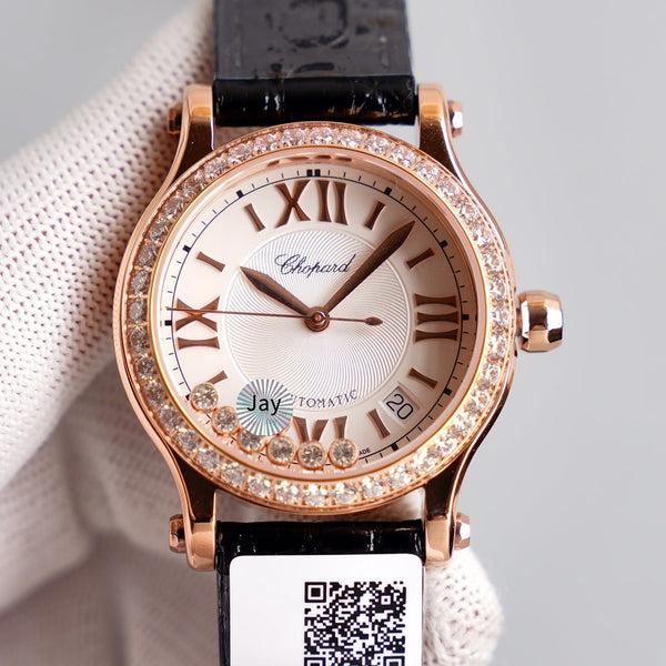 HAPPY SPORT 36MM AUTOMATIC ROSE GOLD CASE WHITE DIAL