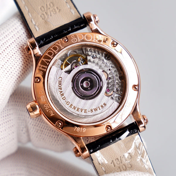 HAPPY SPORT 36MM AUTOMATIC ROSE GOLD CASE WHITE DIAL