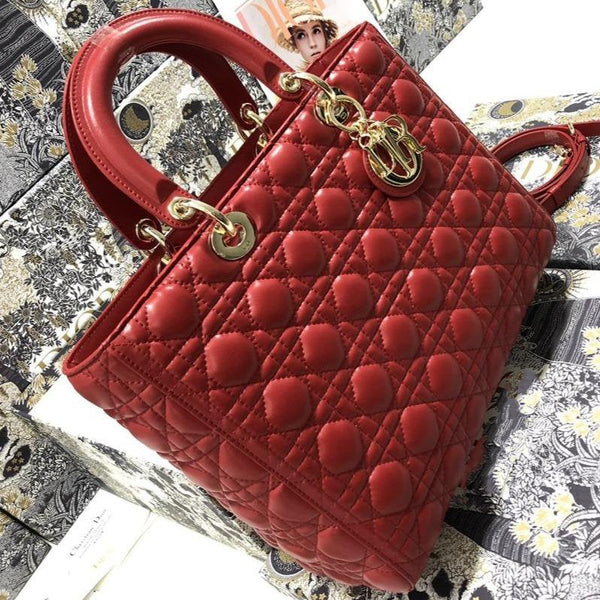 LARGE LADY BAG 32CM RED CANNAGE LAMBSKIN