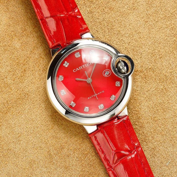 PALLONCINO BLU CASSA IN ACCIAIO 33MM NUMERI IN DIAMANTI CINTURINO IN PELLE 