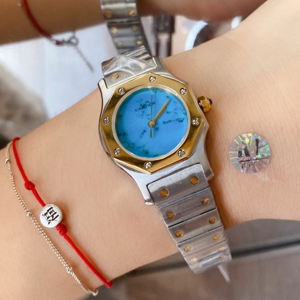 SANTOS ROUND LADY 28MM BICOLORE AL QUARZO 