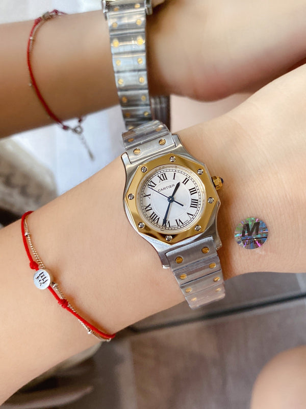 SANTOS ROUND LADY 28MM BICOLORE AL QUARZO 