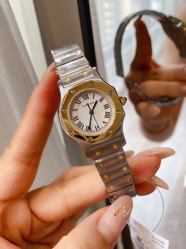 SANTOS ROUND LADY 28MM BICOLORE AL QUARZO 