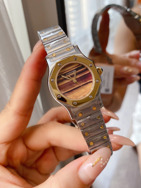 SANTOS ROUND LADY 28MM BICOLORE AL QUARZO 