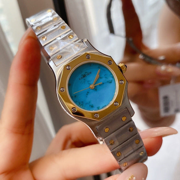 SANTOS ROUND LADY 28MM BICOLORE AL QUARZO 