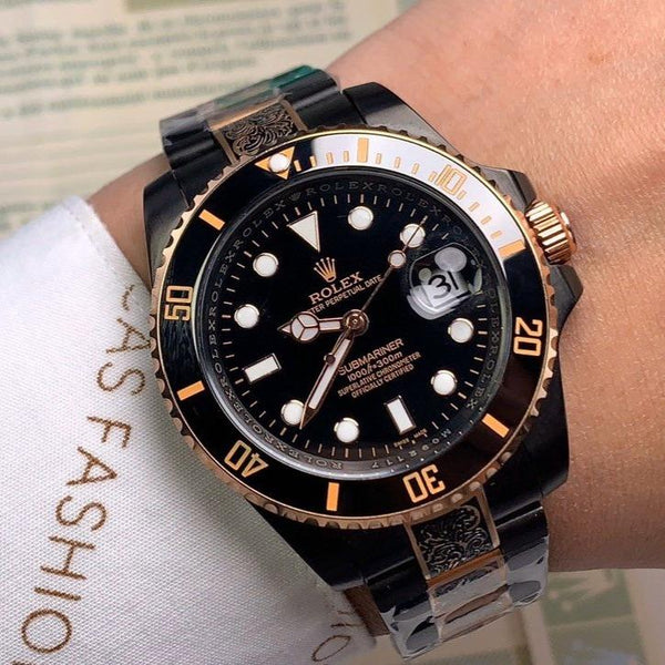 SUBMARINER DATE 40 CUSTOM GOLD BLACK HAND ENGRAVED