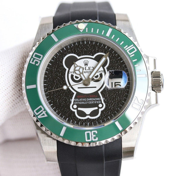 SUBMARINER DATE 40MM CUSTOM STEEL GREEN BEZEL BLACK BEAR DIAL