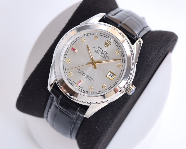 DATEJUST 40MM CASSA IN ACCIAIO CON LUNETTA LISCIA E PELLE NERA 