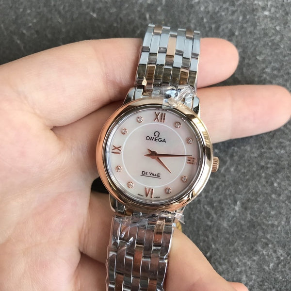DEVILLE PRESTIGE 27MM QUARTZ ROSE GOLD STEEL DIAMOND NUMERALS