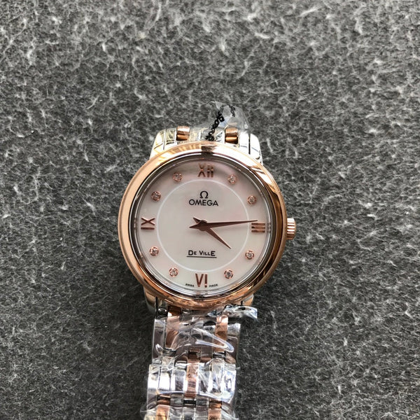 DEVILLE PRESTIGE 27MM QUARTZ ROSE GOLD STEEL DIAMOND NUMERALS