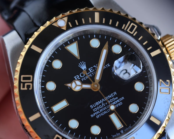 SUBMARINER DATE 40 STEEL CASE GOLD BLACK CERAMIC LEATHER