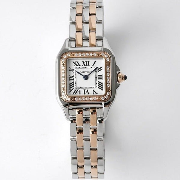 PANTHERE DE CARTIE 22MM QUARZO ROSA ORO ACCIAIO QUADRANTE BIANCO 