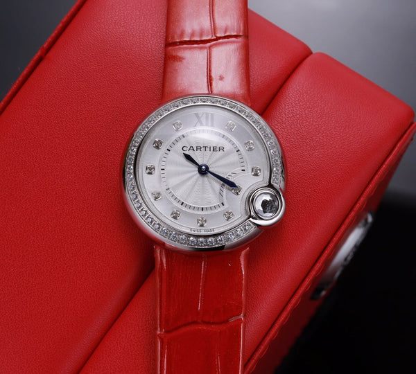 BALLON BLANC 33MM AUTOMATIC DIAMOND NUMERALS LEATHER