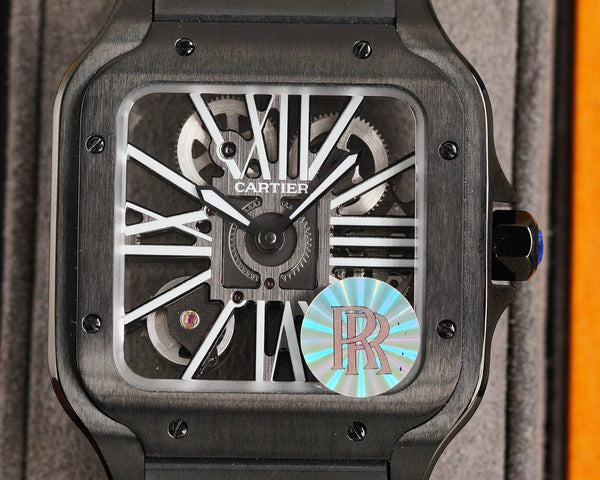 SANTOS DE CARTIE STAINLES STEEL SKELETON DIAL ALL BLACK