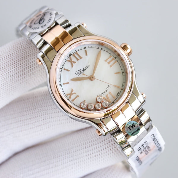 HAPPY SPORT 33MM QUARZ GOLD STEEL MOP DIAL