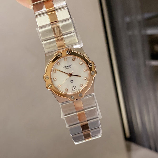 ST MORITZ 28MM QUARTZ ROSE GOLD STEEL DIAMOND NUMERALS