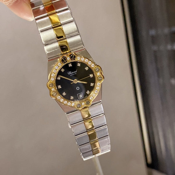 ST MORITZ 28MM QUARTZ GOLD STEEL DIAMOND BEZEL