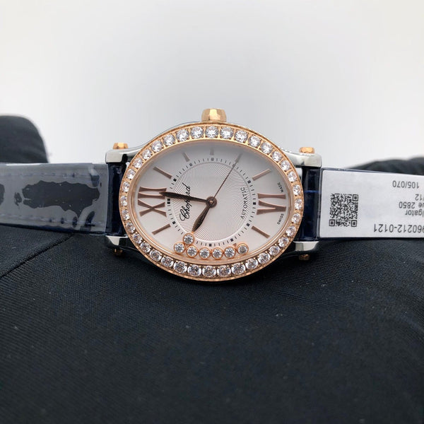HAPPY SPORT ROSE GOLD STEEL DIAMOND BEZEL LEATHER