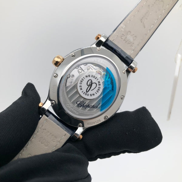 HAPPY SPORT ROSE GOLD STEEL DIAMOND BEZEL LEATHER